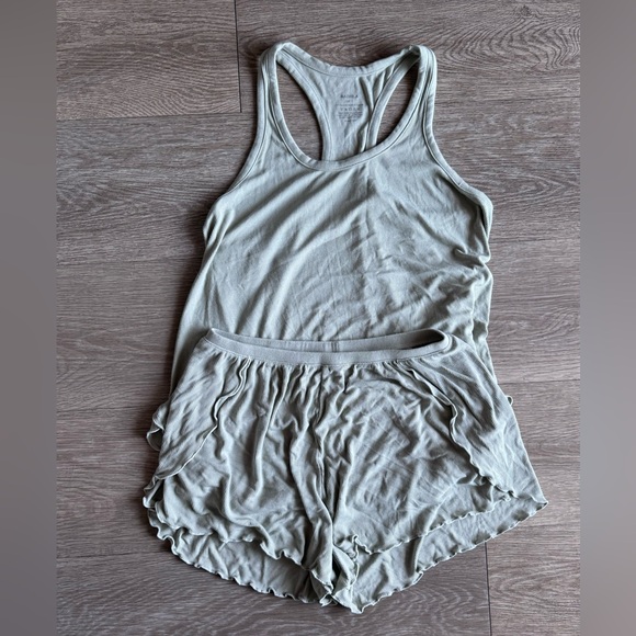 Nachila Ribbed Pajama Set - Racerback Tank Top and Shorts Sage Green Size Small - Picture 4 of 7